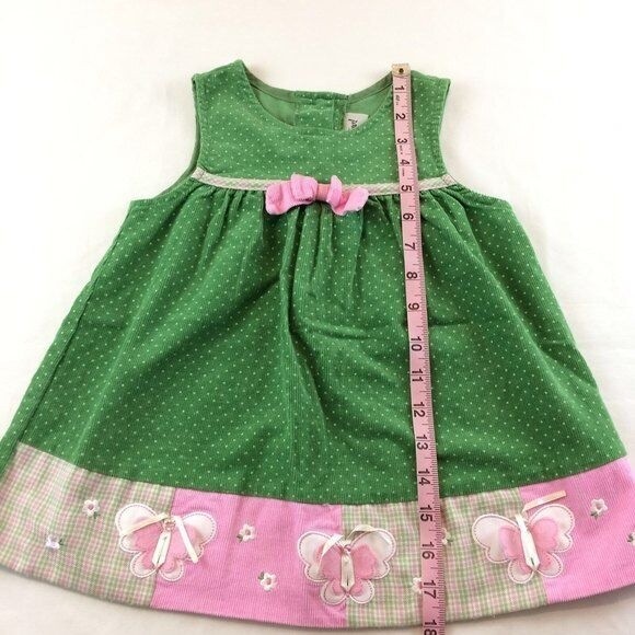 Baby Dress Rare Too Size 24 months One Piece Twill Corduroy Jumper Green Spring - Picture 9 of 12